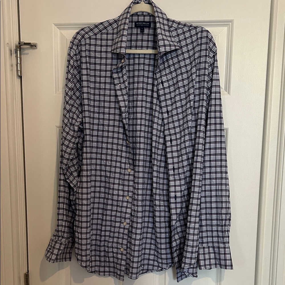 Peter Millar Navy and White Plaid Shirt